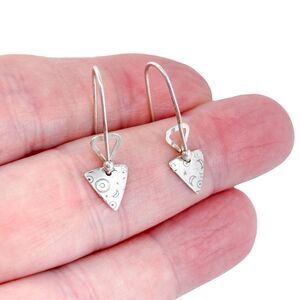 Estate Sterling Silver 925 Etched Triangle Dangle Earrings